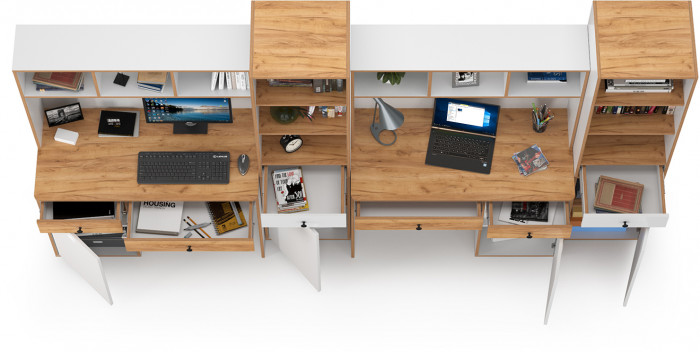 Вуди Компоновка № 17, цвет белый премиум/дуб крафт золотой, ШхГхВ 310х52,7х180,3 см., универсальная сборка