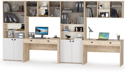 КР100 Бостон № 22, цвет дуб эндгрейн элегантный/фасады МДФ милк рикамо софт, 12.69+10.51+13.156+12.69+10.51+13.156, ШхГхВ 384х57,2х194,4 см., ун. сб.