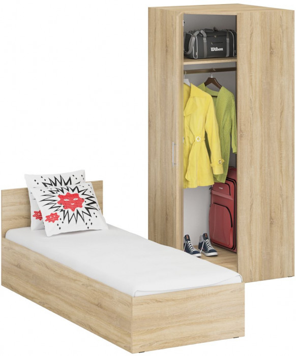 Кровать 0800 + Шкаф угловой Стандарт, цвет дуб сонома, ШхГхВ 83,5х203,5х70 + 81,2х81,2х200см., сп.м. 800х2000 мм., без матраса, основание есть