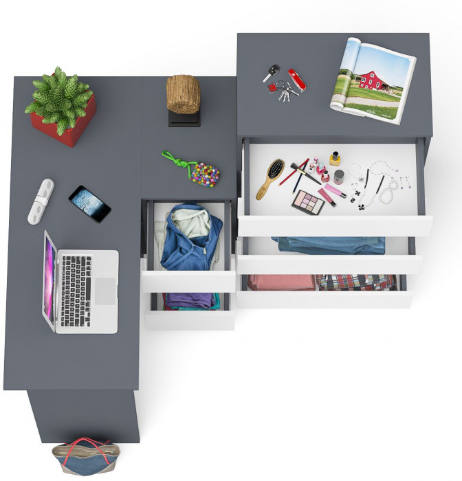 Мори компьютерный стол МС-16 правый + Комод МК700.5, графит/белый