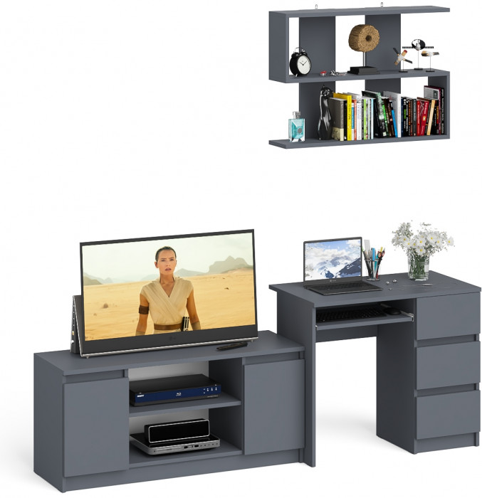 Мори Стол компьютерный МС-6 правый + Тумба МТВ1200.1 + Полка 900, цвет графит, ШхГхВ 210,4х50х209,6 см., НЕ универсальная сборка