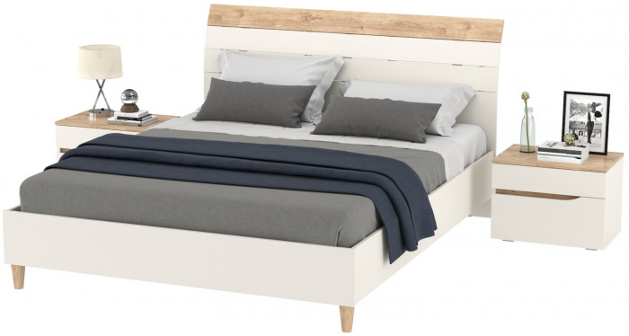 Муссон Кровать 11.41 + ортопед + 2 х Тумба 16.03, цвет белый/дуб эндгрейн элегантный, сп. м. 1600х2000 мм., б/м