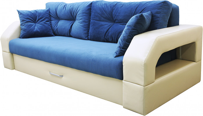 Диван-кровать Манчестер, еврокнижка, велюр/экокожа, 150х195, синий