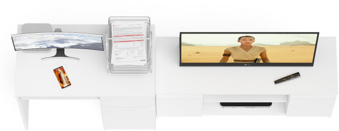 Мори компьютерный стол МС-1 правый + Тумба МТВ1200.1, белый