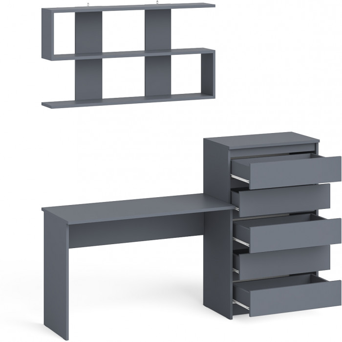 Мори письменный стол МСП1200.1 + Комод МК700.5 + Полка 1200, графит