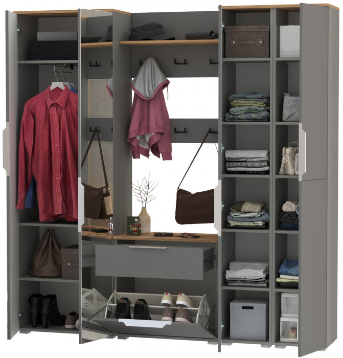 Октава Прихожая 31, серый графит/дуб крафт золотой/фасады МДФ серый графит