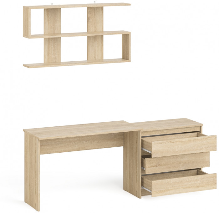 Мори Стол письменный МСП1200.1 + Комод МК800.1 + Полка 1200, цвет дуб сонома, ШхГхВ 200,8х50х209,6 см., универсальная сборка