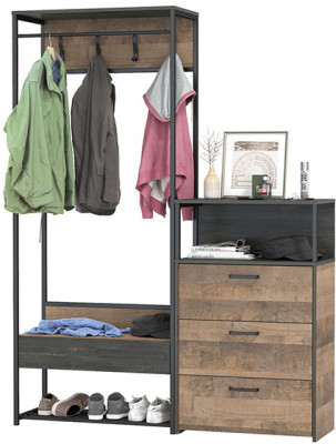 Трувор 15.120 Прихожая + 13.307.02 Комод с ящиками, цвет дуб гранж песочный/интра, ШхГхВ 146х37х194,2 см., универсальная сборка