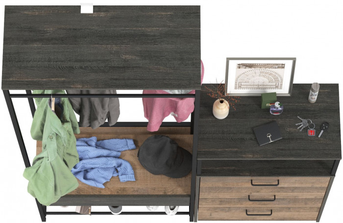 Трувор 15.120 Прихожая + 13.307.02 Комод с ящиками, цвет дуб гранж песочный/интра, ШхГхВ 146х37х194,2 см., универсальная сборка