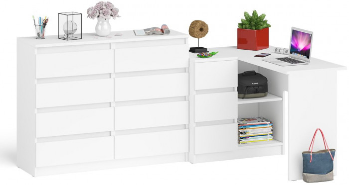 Мори компьютерный стол МС-16 левый + Комод МК1200.8, белый
