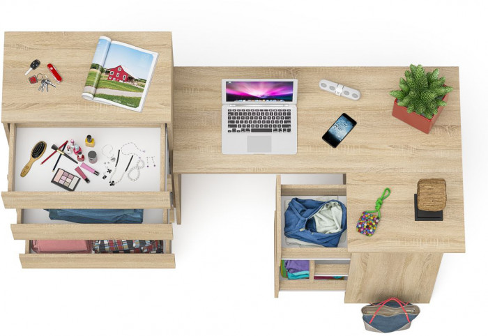 Мори компьютерный стол МС-16 правый + Комод МК700.5, дуб сонома