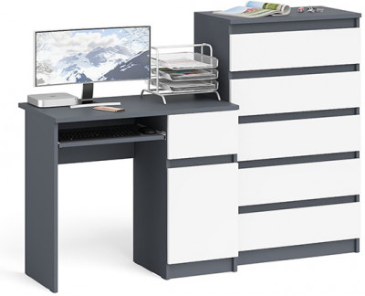 Мори Стол компьютерный МС-1 правый + Комод МК700.5, цвет графит/белый, ШхГхВ 160,4х50х114 см., выдвижной ящик справа, НЕ универсальная сборка