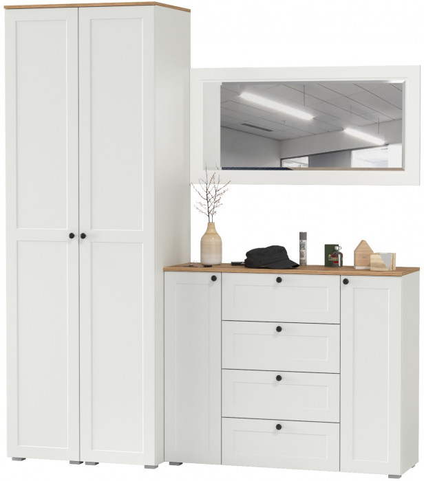 Остин Прихожая 32, белый шагрень/дуб крафт золотой