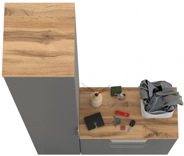 Октава Прихожая 13, цвет серый графит/дуб крафт золотой/фасады МДФ серый графит, ШхГхВ 97,1х35,4х197,6 см., универсальная сборка