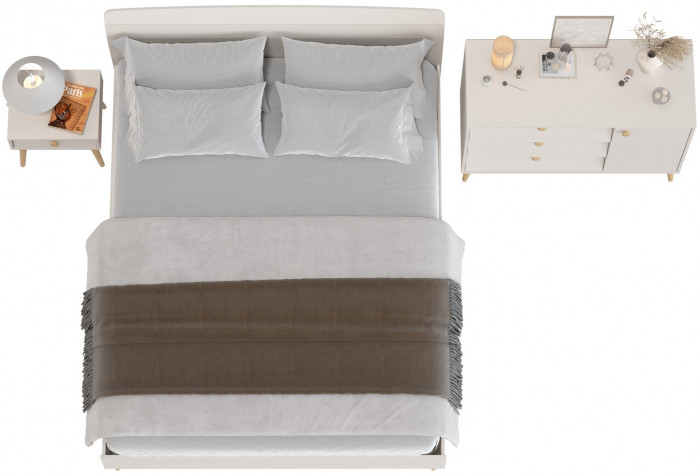 Афина Спальня Кровать 1600 + Комод + Тумба, кашемир серый