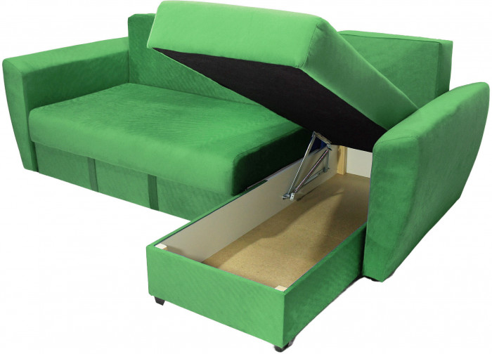 Диван-кровать угловой Амстердам Люкс, 160х200, еврокнижка, велюр, зеленый