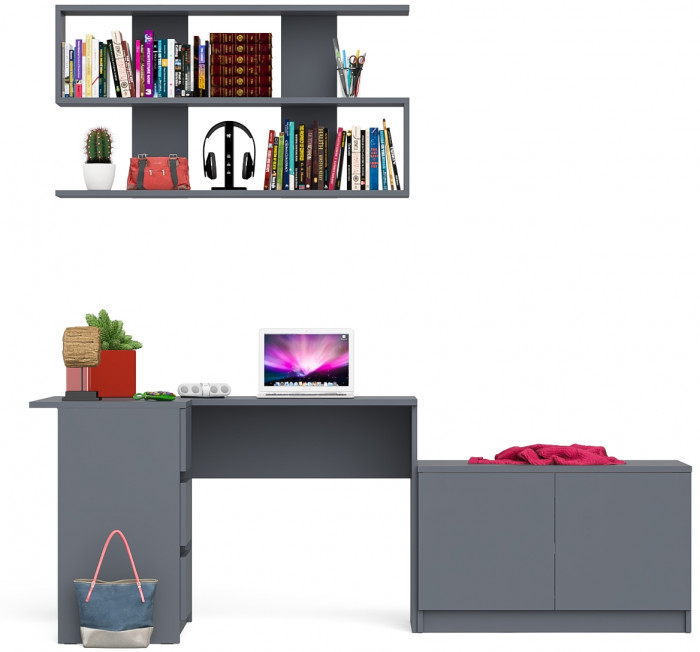 Мори компьютерный стол МС-16 левый + Тумба МА900.1 + Полка 1200, графит