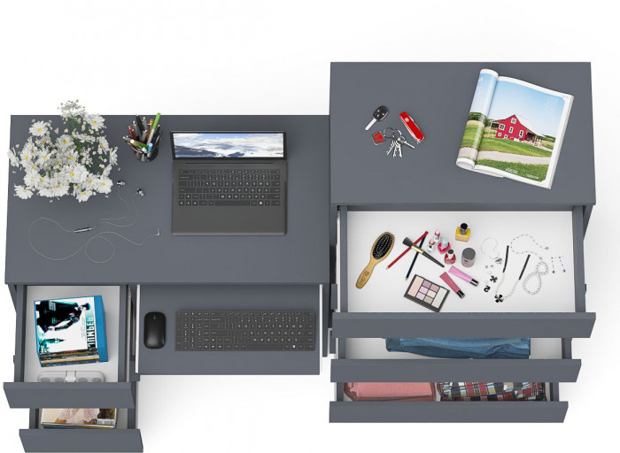 Мори компьютерный стол МС-6 левый + Комод МК700.5, графит