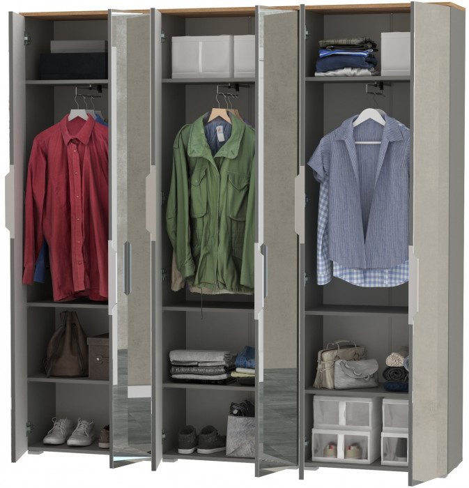 Октава 13.338 Шкаф для одежды + 13.338 Шкаф + 13.338, серый графит/дуб крафт золотой/фасады МДФ серый графит/зеркало