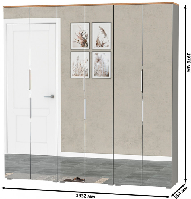 Октава 13.338 Шкаф для одежды + 13.338 Шкаф + 13.338, серый графит/дуб крафт золотой/фасады МДФ серый графит/зеркало