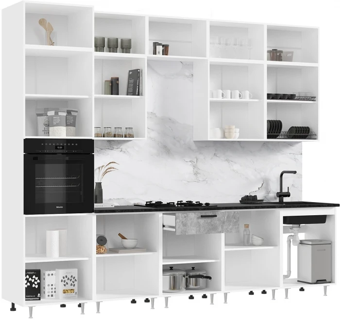 Кухня Рио NEW ЛДСП 3,0м/1080м (490), Компановка №3/1, Бетон светлый/Крафт белый