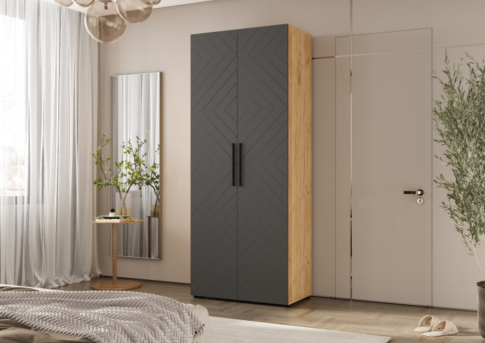 Флэш Шкаф 2-х ств. 900 браш графит/дуб крафт