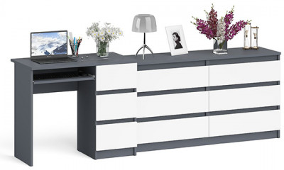 Мори Стол компьютерный МС-6 правый + Комод МК1380.6, цвет графит/белый, ШхГхВ 228х50х76,6 см., выдвижные ящики справа, НЕ универсальная сборка