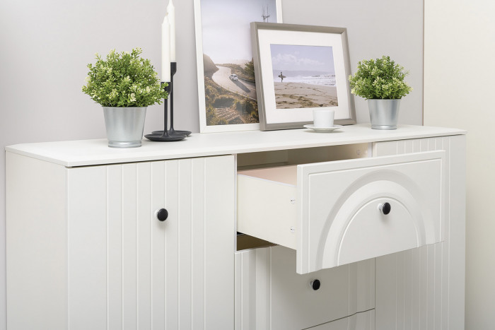 Валенсия Гостиная № 098, цвет ЛДСП белый шагрень/МДФ белый шагрень, ШхГхВ 272,3х38,4х225,2 см., ниша для ТВ 133х38х100 см., универсальная сборка