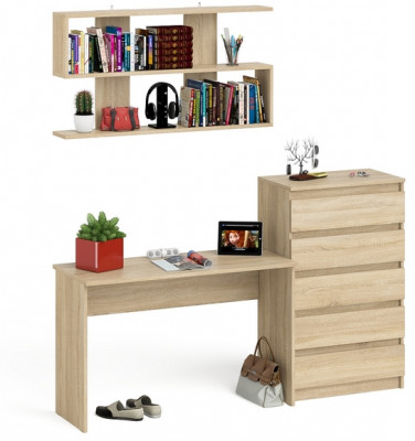 Мори письменный стол МСП1200.1 + Комод МК700.5 + Полка 1200, дуб сонома
