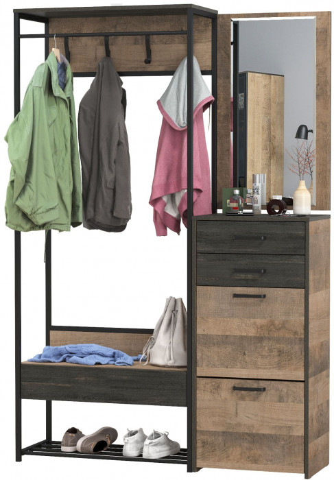 Трувор Прихожая 216, цвет дуб гранж песочный/интра, ШхГхВ 130х37х194,2 см., универсальная сборка