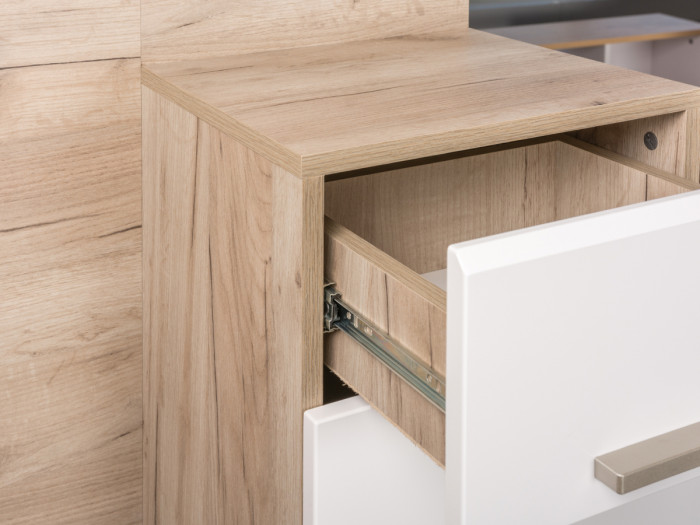 Лайн 10.16 Шкаф многоцелевого назначения, цвет дуб крафт серый/фасады МДФ белый глянец, ШхГхВ 89,8х35,1х210 см., НЕ универсальная сборка