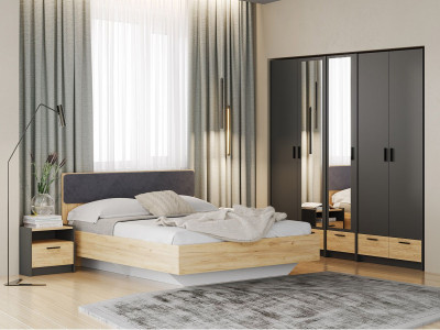 Спальня Оттавия 5 с зеркалами Антрацит / Дуб золотой