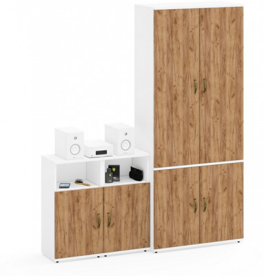 Лидер-8 Шкаф МД 20Б + Тумба МД 3.19 + Тумба МД 3.19, цвет белый шагрень/крафт золото, ШхГхВ 160х37,5х190 см., НЕ универсальная сборка