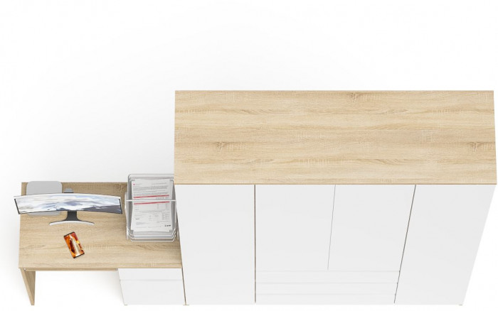 Мори Стол компьютерный МС-1 правый + Шкаф МШ1600.1, цвет дуб сонома/белый, ШхГхВ 250,4х50,4х209,6 см., выдвижной ящик справа, НЕ универсальная сборка