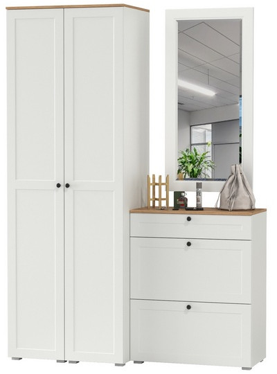 Остин Прихожая 34, белый шагрень/дуб крафт золотой