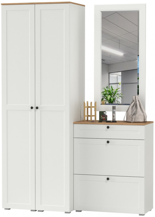 Остин Прихожая 34, белый шагрень/дуб крафт золотой