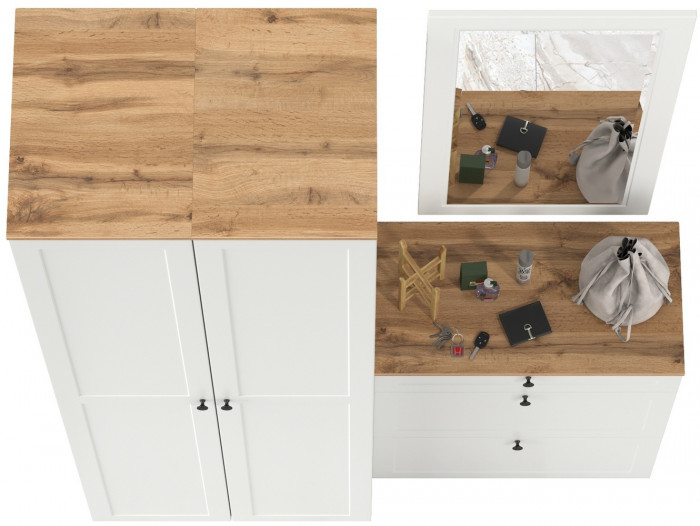 Остин Прихожая 34, белый шагрень/дуб крафт золотой