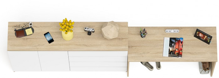 Мори Стол письменный МСП1200.1 + Комод МК1600.1, цвет дуб сонома/белый, ШхГхВ 280,8х50х94 см., универсальная сборка