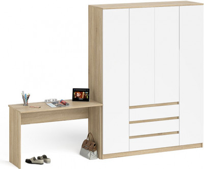 Мори Стол письменный МСП1200.1 + Шкаф МШ1600.1, цвет дуб сонома/белый, ШхГхВ 280,8х50,4х209,6 см., универсальная сборка