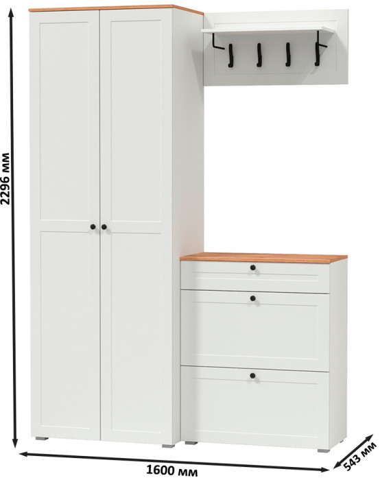 Остин Прихожая 17, цвет белый шагрень/дуб крафт золотой, ШхГхВ 160х54,3х229,6 см., универсальная сборка