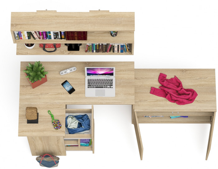 Мори компьютерный стол МС-16 левый + Тумба МА900.1 + Полка 1200, дуб сонома