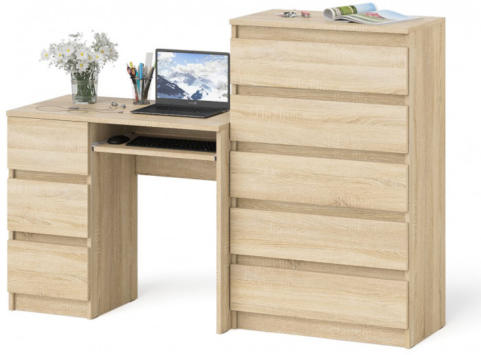 Мори компьютерный стол МС-6 левый + Комод МК700.5, дуб сонома