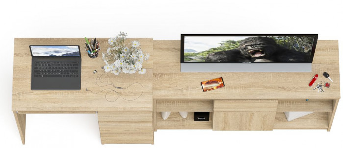 Мори компьютерный стол МС-6 правый + Тумба МТВ1204.1, дуб сонома