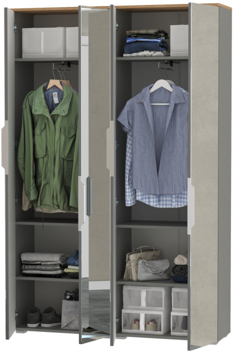 Октава 13.338 Шкаф для одежды + 13.338 Шкаф, серый графит/дуб крафт золотой/фасады МДФ серый графит и зеркало