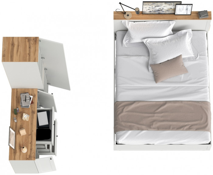 Остин 11.53 Кровать + ортопед + 13.225 Шкаф-пенал + 16.221 Комод, белый шагрень/дуб крафт золотой