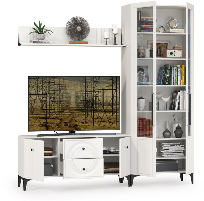 Валенсия Гостиная № 058, ЛДСП белый шагрень/МДФ белый шагрень