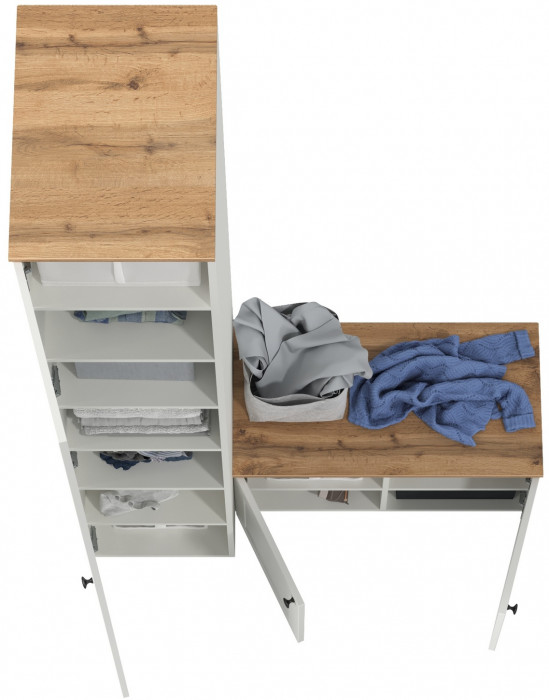 Остин Прихожая 11, цвет белый шагрень/дуб крафт золотой, ШхГхВ 120х54,3х229,6 см., универсальная сборка