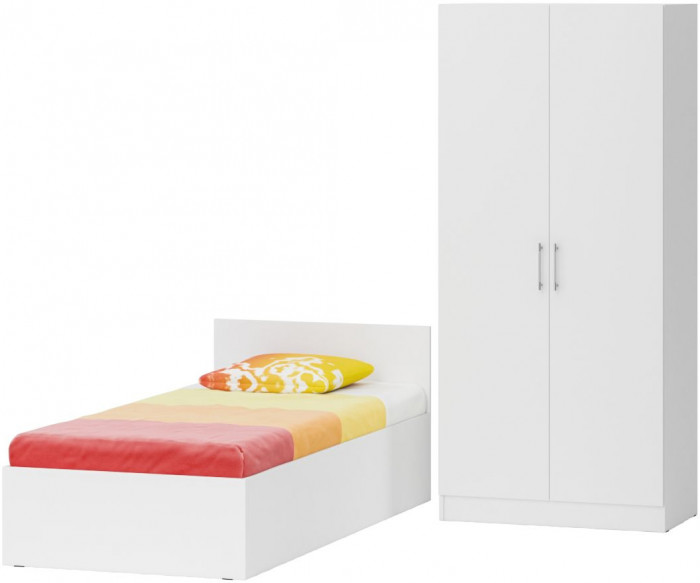 Кровать 0900 + Шкаф 2-х створчатый Стандарт, цвет белый, ШхГхВ 93,5х203,5х70 + 90х52х200 см., сп.м. 900х2000 мм., без матраса, основание есть