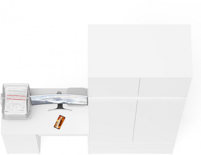 Мори Стол компьютерный МС-1 левый + Шкаф МШ900.1 + Антресоль МА900.1, цвет белый, ШхГхВ 180,4х50,4х234,2 см., выдвижной ящик слева, НЕ универс. сборка