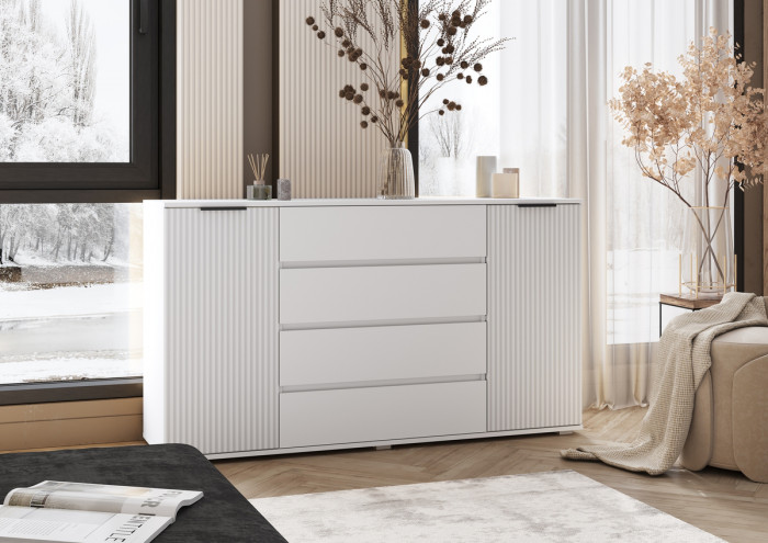 Марвэл Комод 2 двери 4 ящика (1600), Белый/Браш белый